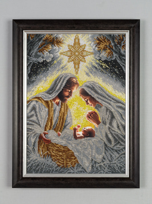 Incarnation — original bead embroidery artwork depicting the Nativity of Christ, by Raisa Yevtushenko