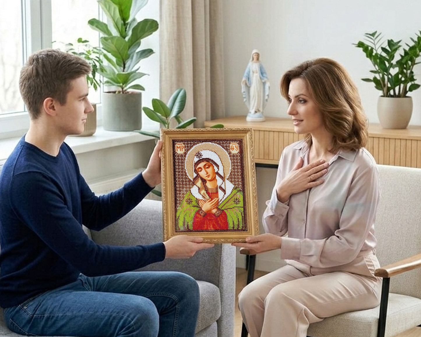 Catholic wall art gift, framed Virgin Mary icon for special occasion