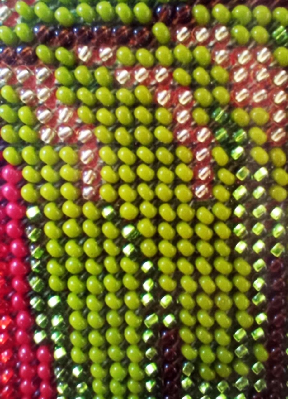 Bead embroidery detail, handmade Czech beads texture